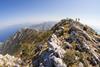 Top view on semi-arid dry rocky landscape on mountain ridge with the view on Mediterranean sea - south Croatia