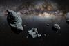 An image of large asteroids drifting through space