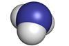 Ammonia (NH3), molecular model. Atoms are represented as spheres with conventional color coding: hydrogen (white), nitrogen (blue)