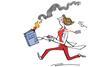 Illustration of teacher running with burning chemistry text book