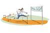 An image showing a female character jumping over obstacles to go past an end line that reads "Your PhD"