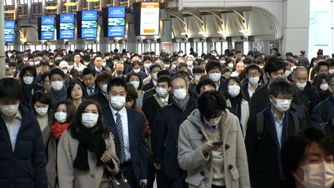 Shinagawa station in busy morning rush hour