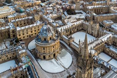 An image showing an aerial shot of Oxford University