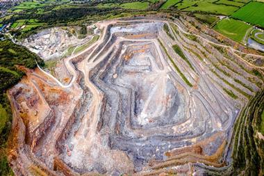 An aerial photograph of a limestone quarry