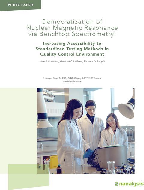 Cover page of the Nanalysis white paper 'Democratization of nuclear magnetic resonance via benchtop spectrometry'