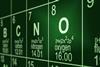 Showing oxygen on the periodic table. It has an atomic number of 8 and an atomic mass of 16.