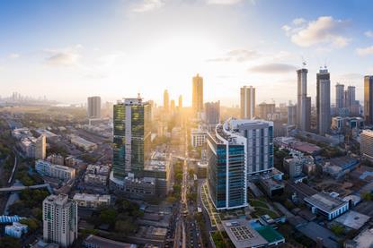 Aerial panoramic view of Mumbai's richest business district and skyscraper hub - Lower Parel