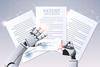 Robot hands signing a patent application